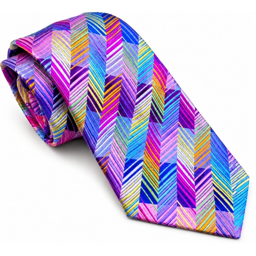 Duchamp London Silk Tie Multicolor Geometric Herringbone Chevron Designer